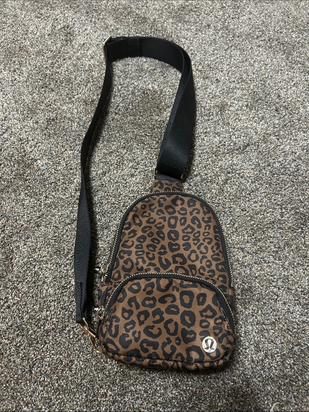 Leopard Print Crossbody Sling Bag by Lululemon - Brown/Black